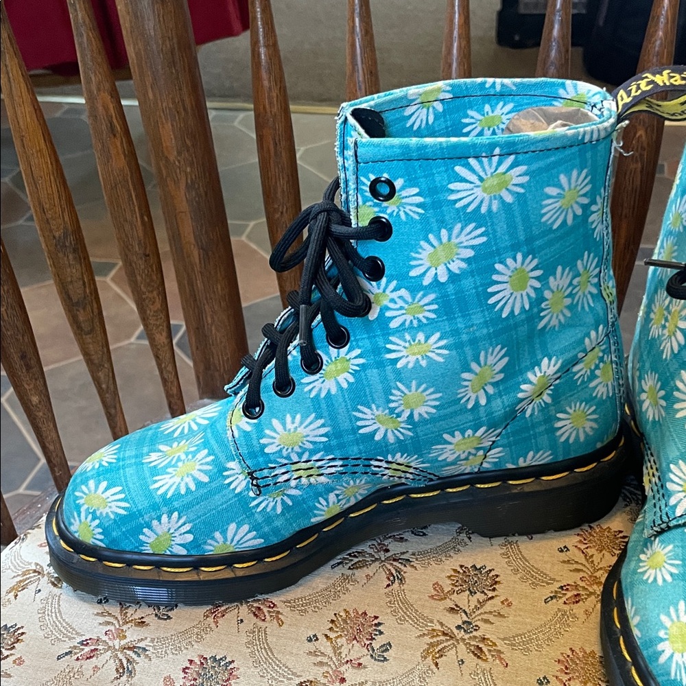 Dr. Martens Blue Floral Combat Boots - Picture 2 of 9
